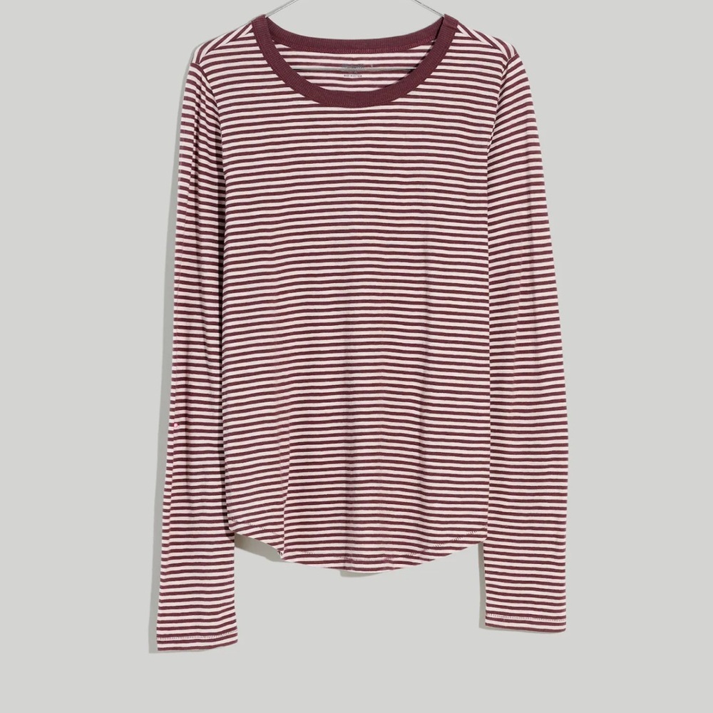 NWOT Madewell Whisper Cotton Crewneck Long-Sleeve in Yoshi Stripe Muted Plum